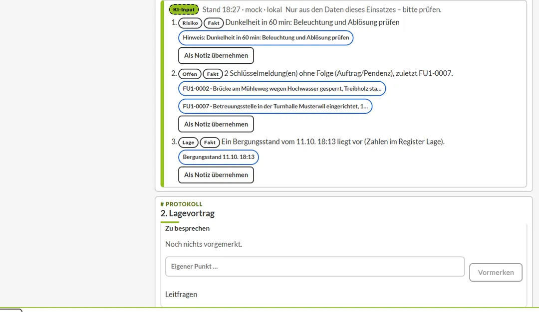 Rapport mit KI-Input zum Thema Lagevortrag, mit Quellen aus dem Journal, Übungsfall Musterwil